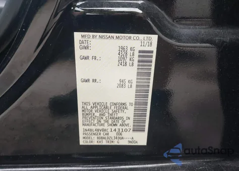 2019 Nissan Altima 2.5 S from USA, damaged, VIN 1N4BL4BV8KC143107